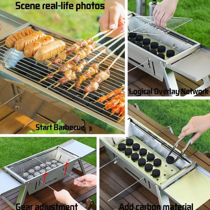 Barbecue Portable Pliable Au Charbon De Bois En Acier Inoxydable