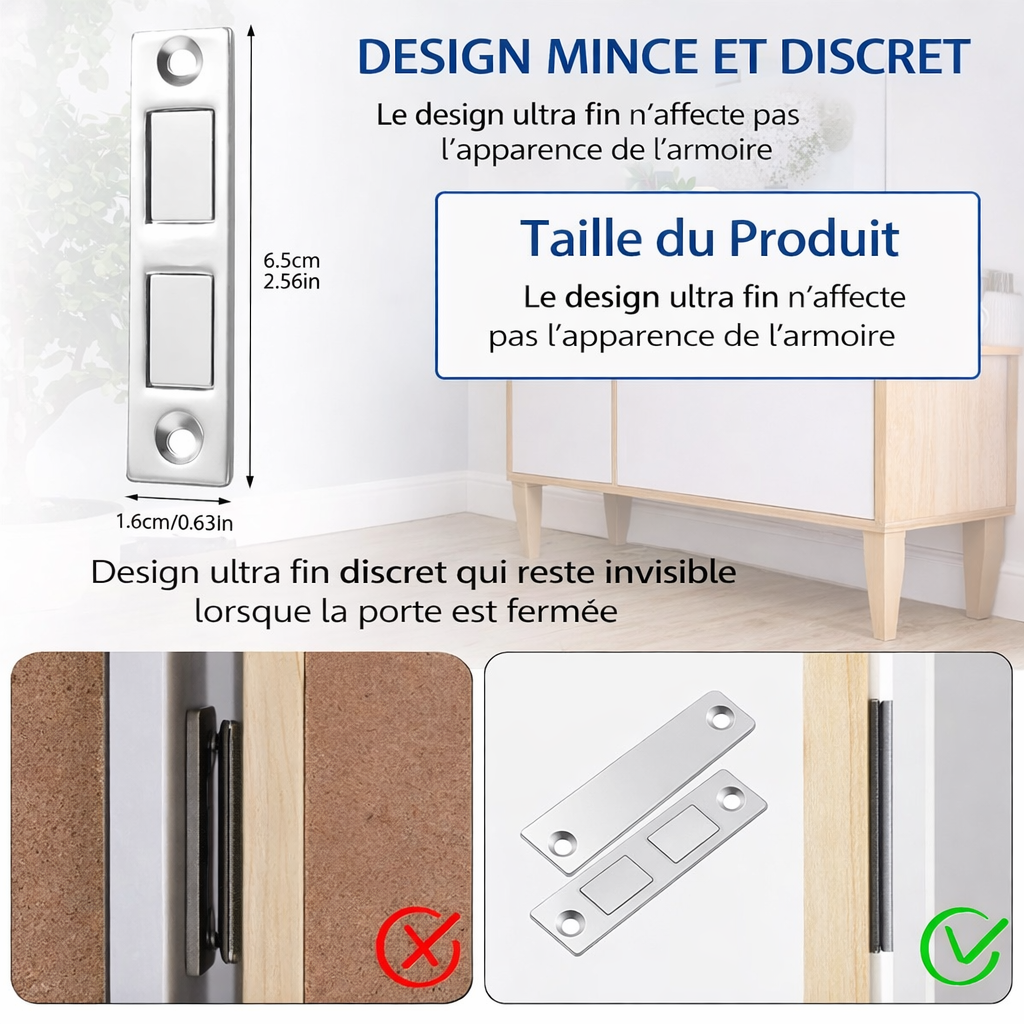 Lot de 3 Fermetures Magnétiques Ultra-Fines pour Portes & Tiroirs – Sans Perçage, Fixation Puissante & Invisible