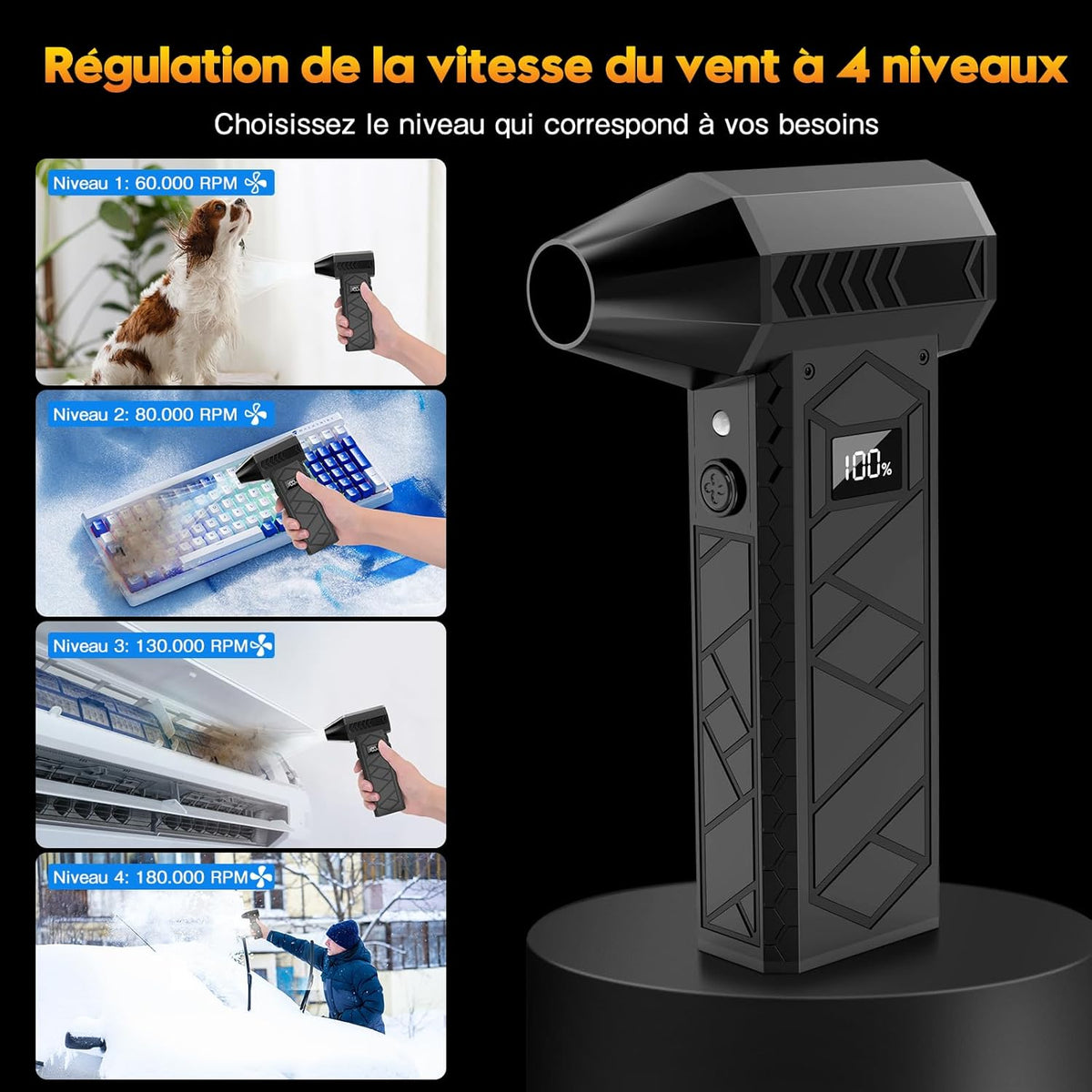 Souffler, Aspirer, Gonfler sans fil | Souffleur Turbo Super Puissant 130 000 tour/min