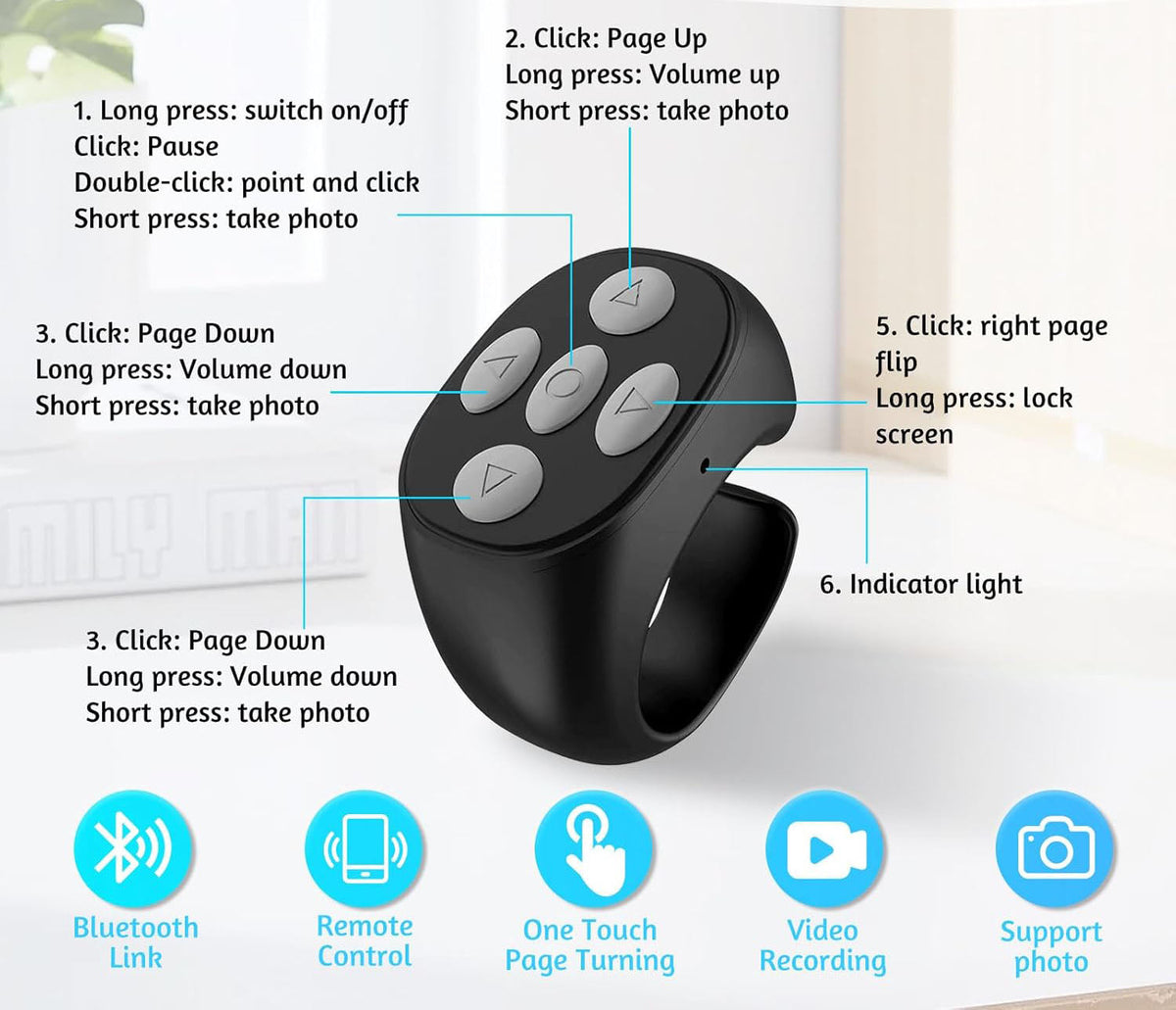 Bague De Control Téléphone Bluetooth Multifonctionnelle
