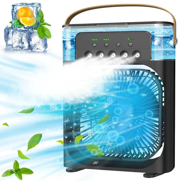 ❄️ Mini Climatiseur Puissant | Rafraîchit, Humidifie & Éclaire | Portable & Recharge USB