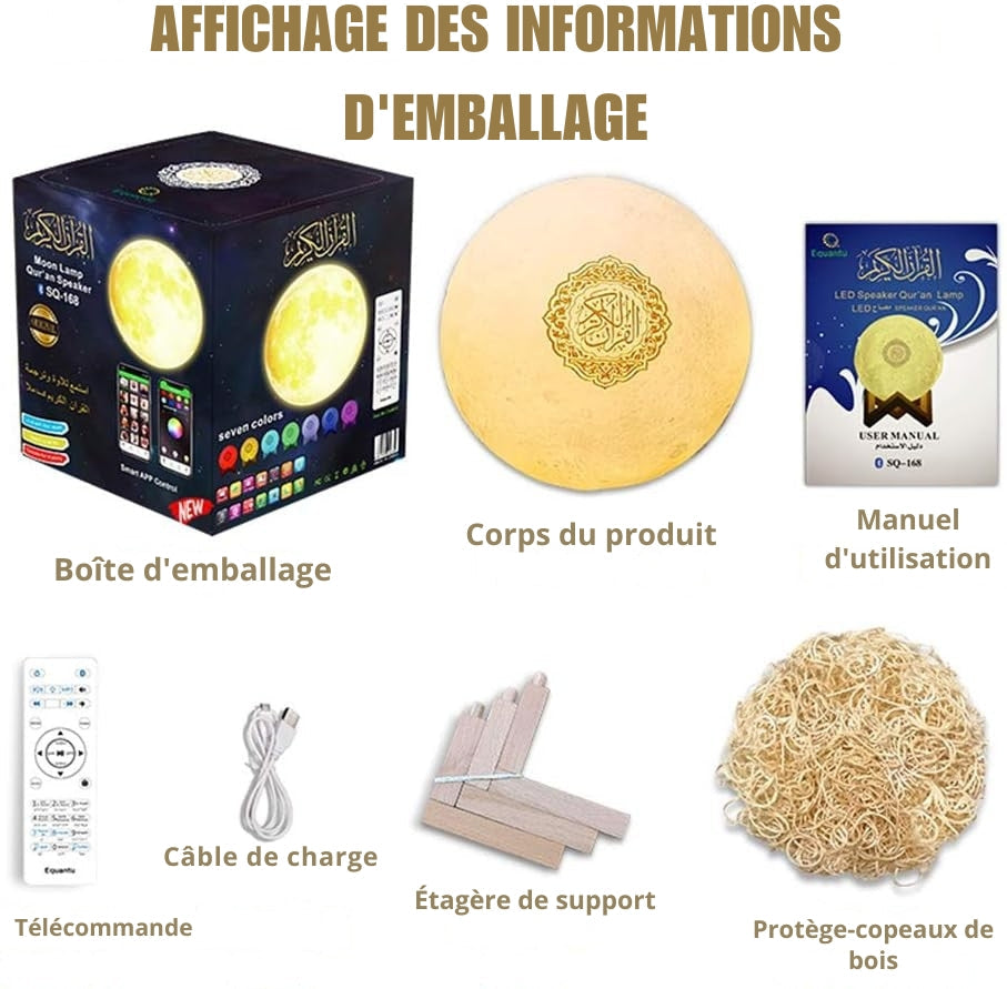 Lampe Coranique 3D Lune – Lumière LED + Audio Quran Bluetooth