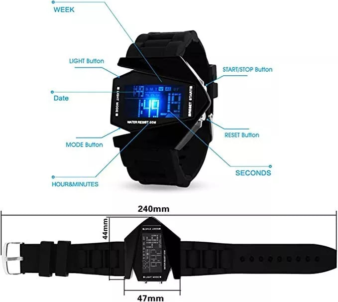 🔥 🚀 Montre Aviateur LED – Design Avion Unique & Affichage Numérique Lumineux Pour Homme