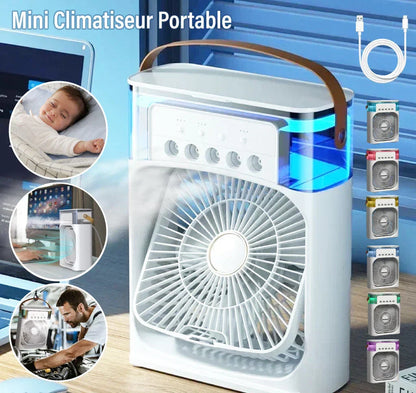 ❄️ Mini Climatiseur Puissant | Rafraîchit, Humidifie & Éclaire | Portable & Recharge USB