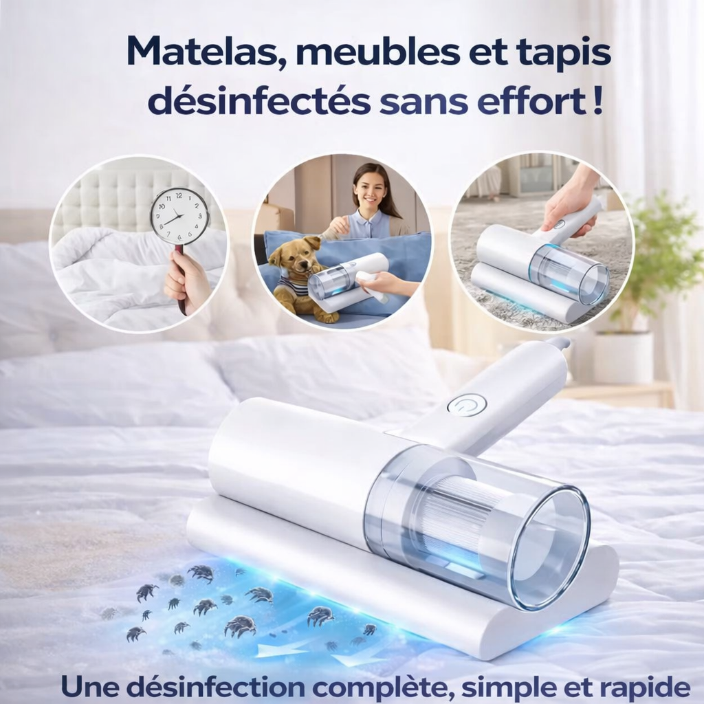 Aspirateur UV Sans Fil Haute Puissance – Anti-Acariens & Désinfection Matelas