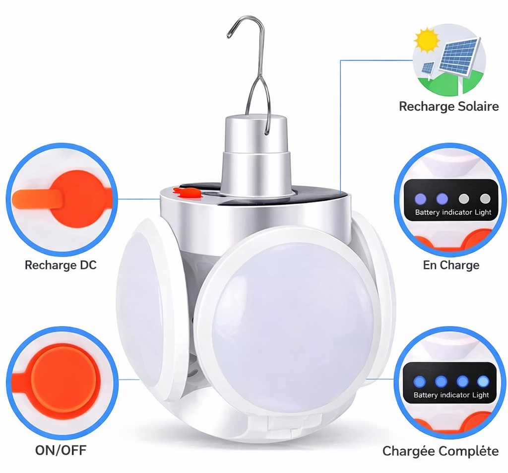 🌙 Lampe Solaire Multifonctionnelle & Pliable – Torche LED Rechargeable USB