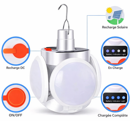 🌙 Lampe Solaire Multifonctionnelle & Pliable – Torche LED Rechargeable USB