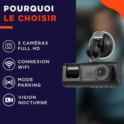 RecordPro™ | DashCam Full HD 1080p avec 3 Caméras et WiFi intégré