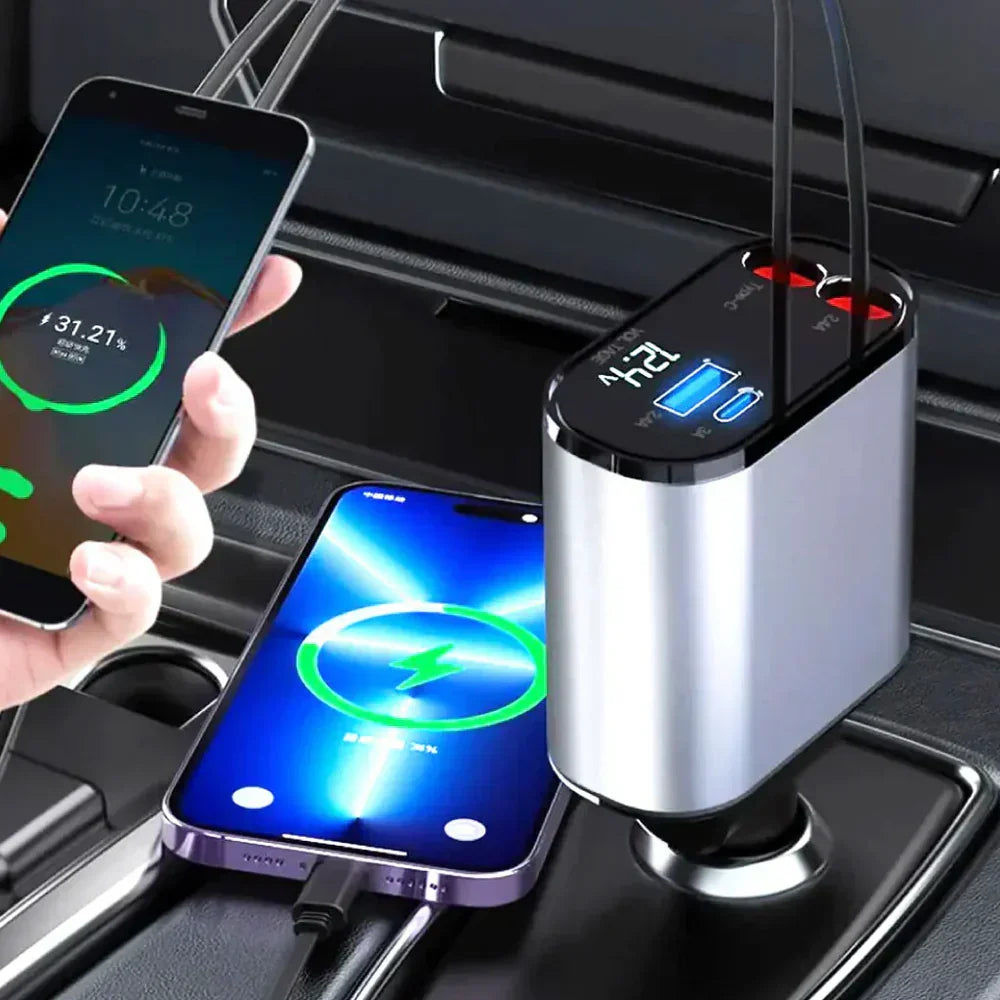 FlexiCharge™ – Chargeur de Voiture Rétractable et Polyvalent