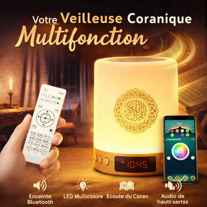 Lampe Coran Intelligente 5-En-1 | Lumière Relaxante + Récitations Des Meilleurs Imams
